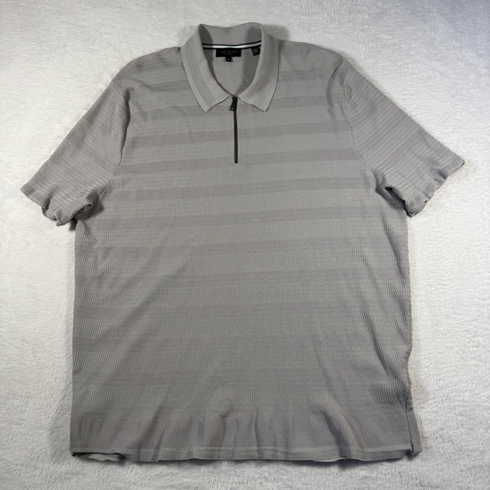 Ted Baker Quarter Zip Polo Mens 6 Grey Textured Knit Short Sleeve